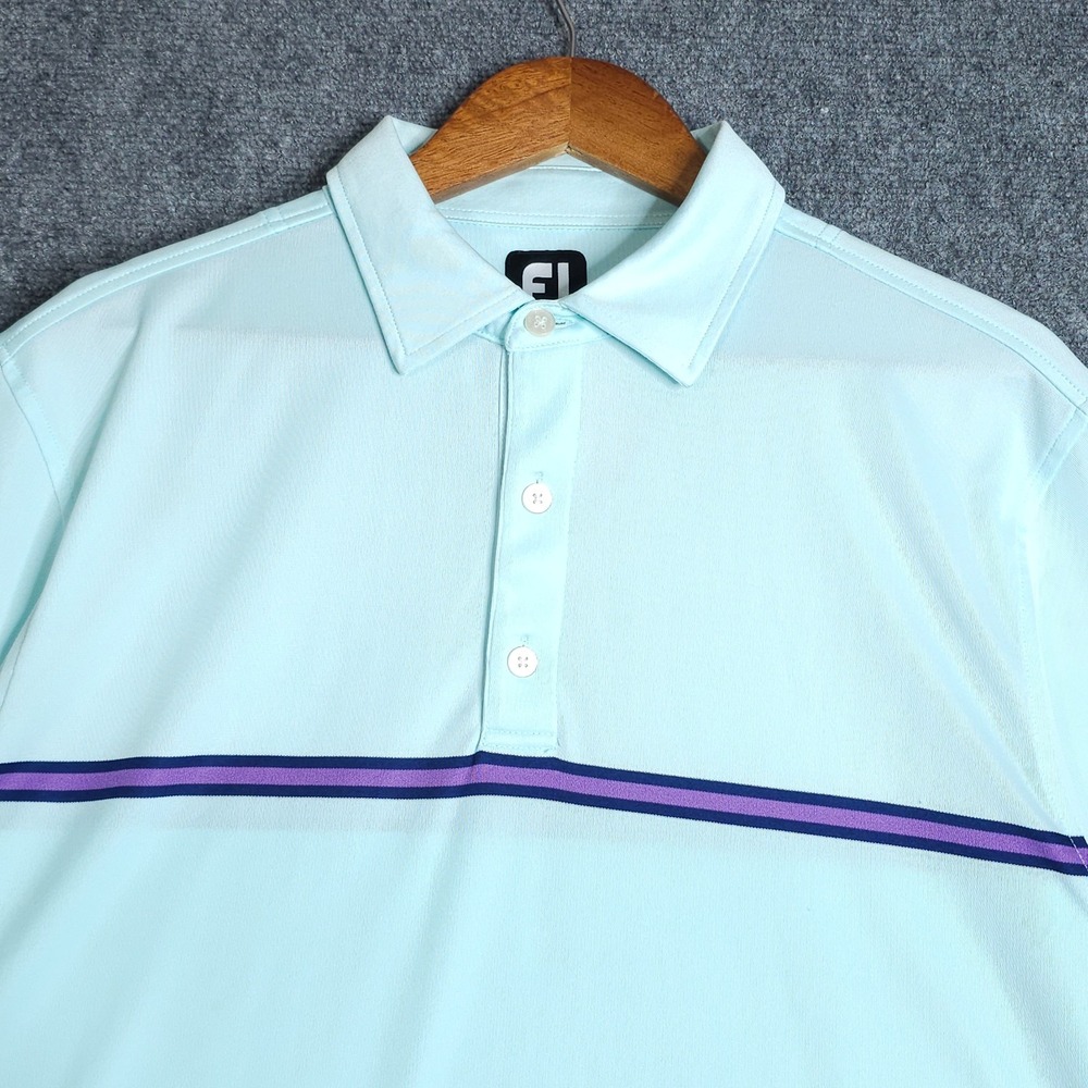 FootJoy FJ Golf Polo Shirt Mens Large Mint Green Chest‎ Stripe Rancho Solano
